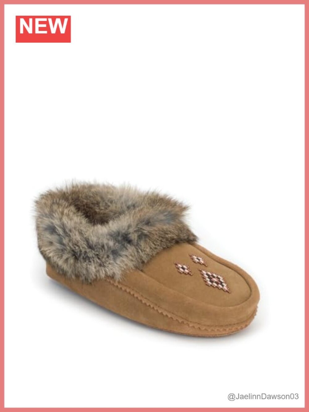 Fleece-Lined Suede Leather Tipi Mocc with Rabbit Fur Trim